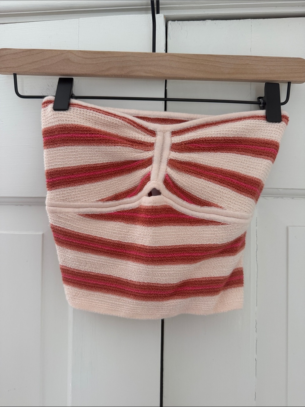American Eagle Outfitters Blush Pink & Raspberry Striped Cutout Knit Tube Top